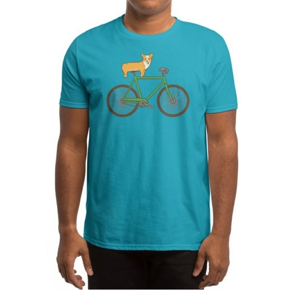 Threadless Corgi on a Bike cyan tshirt (M)🐶🚲🐾 - Picture 1 of 5